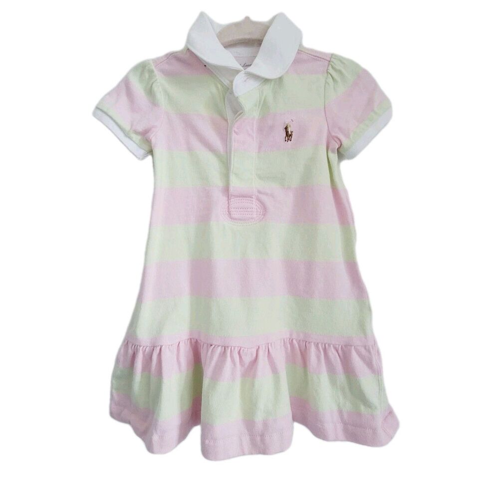 Polo Ralph Lauren Baby Girls Striped Cotton Rugby Dress Size 6M